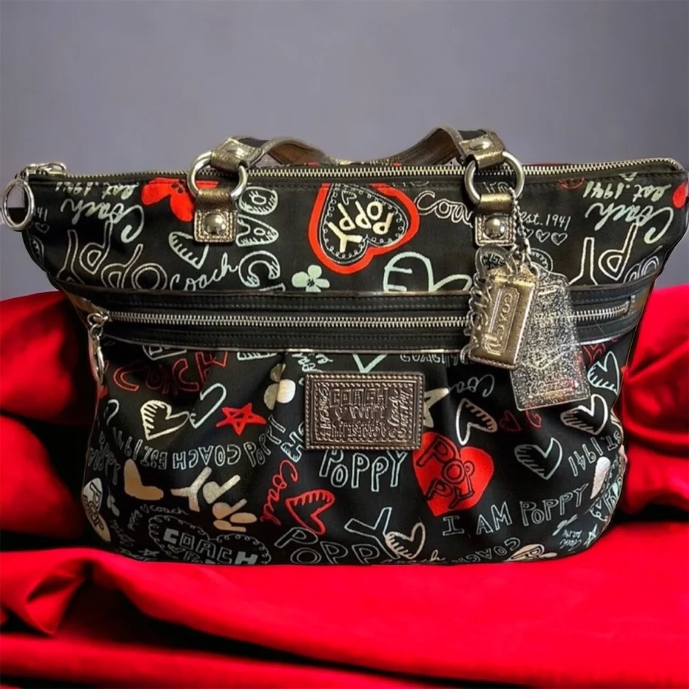 Coach Poppy Black Multicolor Tote
